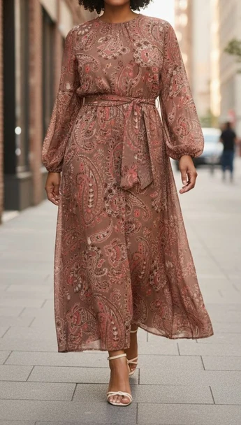 Dress Plus Lined Floral Brown