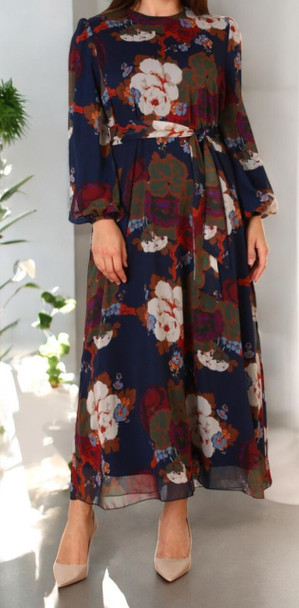Dress Plus Lined Floral Navy