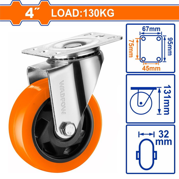 WHEEL COASTER 4" SWIVEL ORANGE WADFOW WJL2342