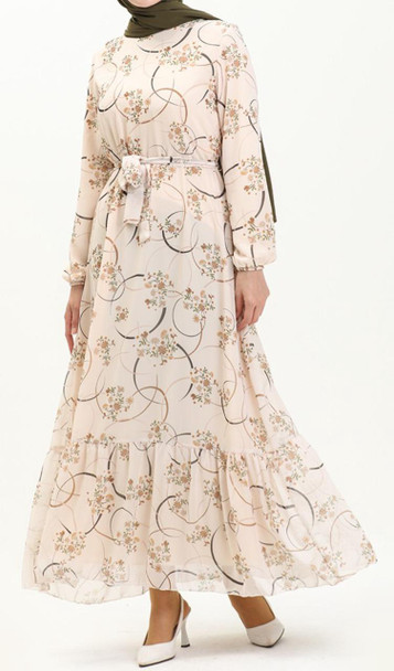 Dress Plus Lined Floral Cream