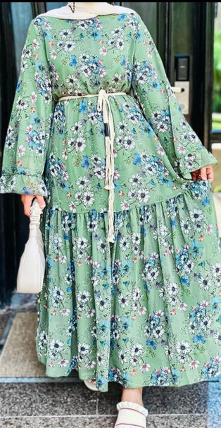 Dress Lined Floral Pink  /Black / Green