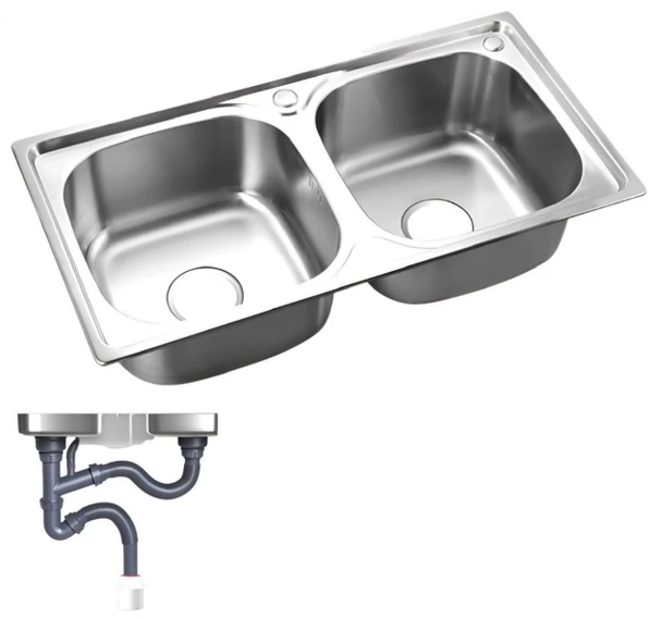 SINK DOUBLE BOWL 31" X 16.5"X 8" 78X42CM WITH WASTE DUS304 SC-4447-Y47