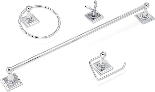 BATHROOM ACCESSORIES SET CHROME 4PCS NYSTROM BENTLEY TOWEL RING/TOILET PAPER HOLDER/ROBE HOOK/TOWEL BAR 14443