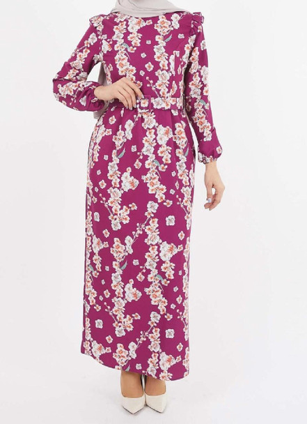 Dress Floral w/Belt Blue / Pink