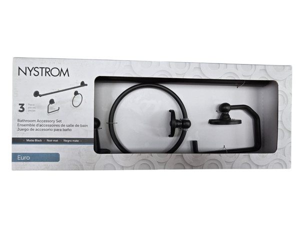 BATHROOM ACCESSORIES SET BLACK 3PCS NYSTROM EURO TOILET PAPER HOLDER/TOWEL RING/TOWEL BAR 374900