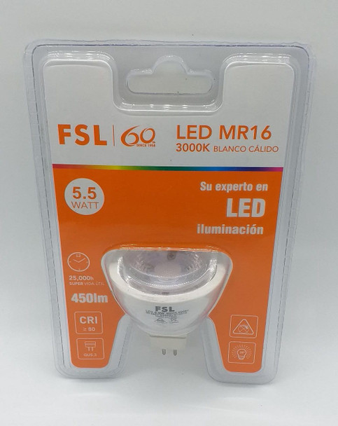 BULB LED FSL 5.5W  90-265V MR16 3000K PIN TYPE