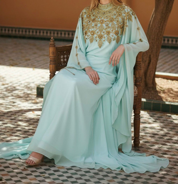 Gown Beaded Kaftan Mint