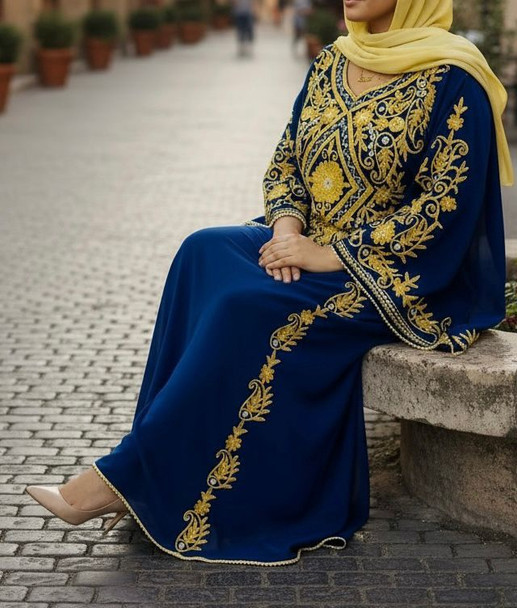 Gown Beaded Embroidery Navy / Emerald  / Aqua