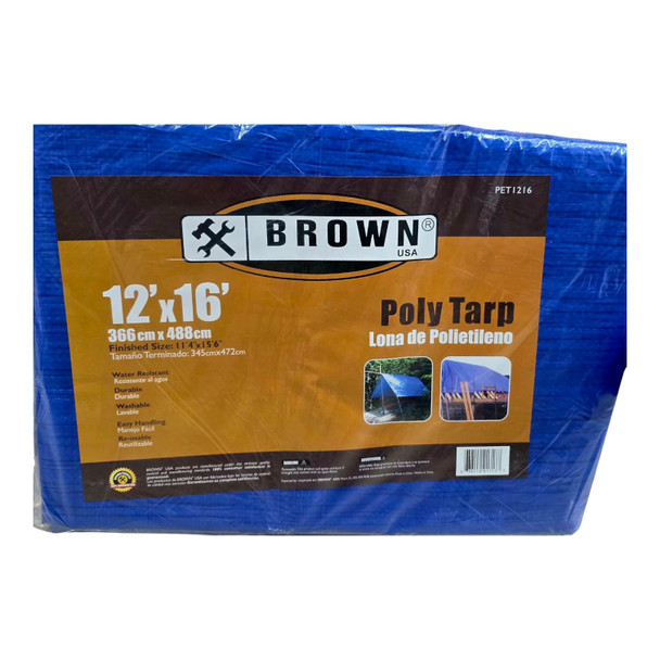 TARPAULIN BLUE 12' X 16' BROWN USA PET1216