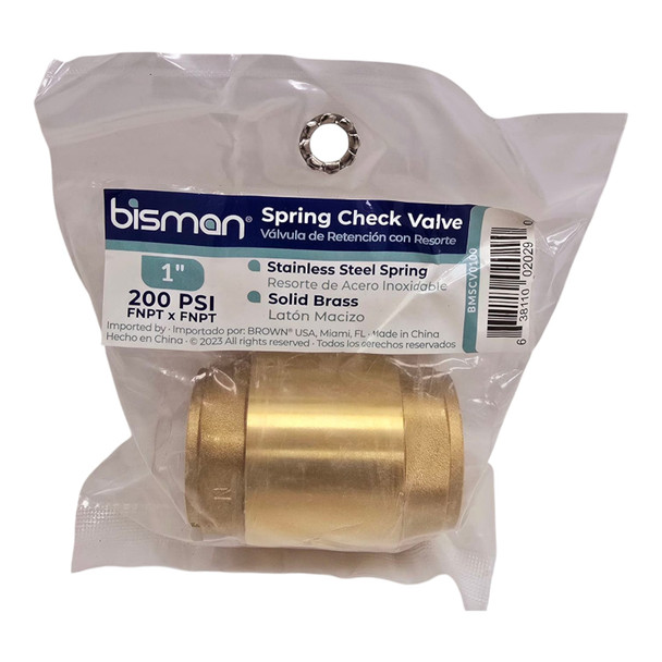 CHECK VALVE 1" BRASS SPRING LOADED BISMAN BMSCV0100