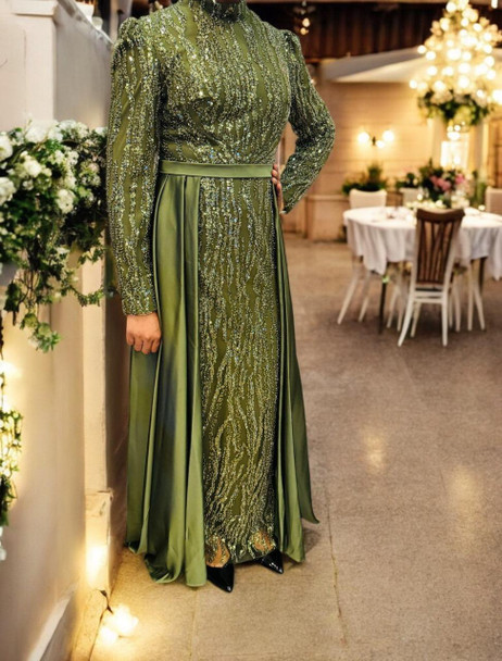 Dress Evening Occasion Satin Olive / Taupe
