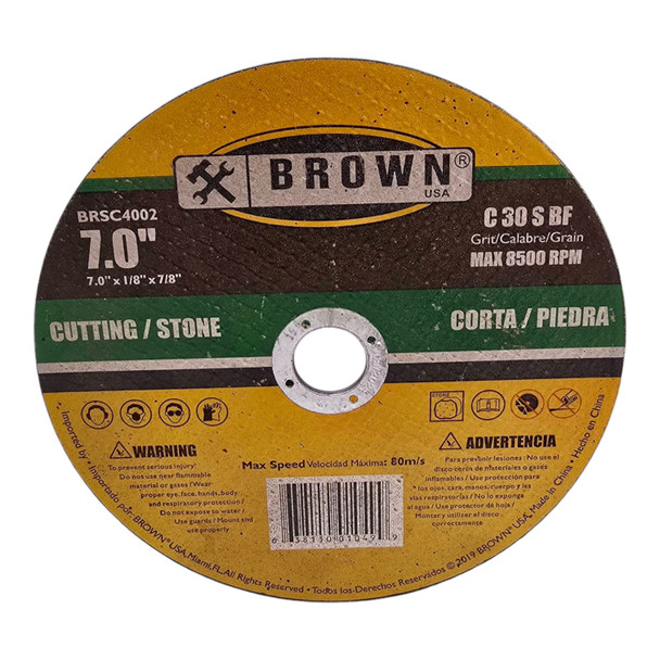 DISC 7" X 1/8" STONE CUTTING BROWN USA BRSC4002