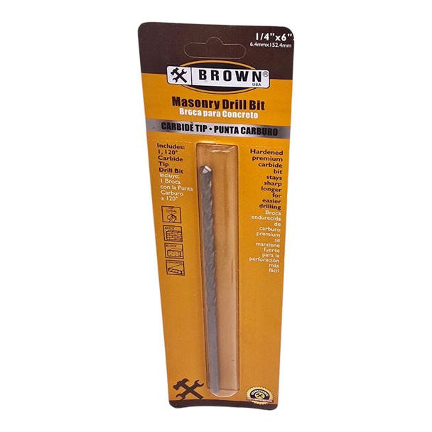 DRILL BIT MASONRY 1/4" X 6" CARBIDE BROWN USA BR1217