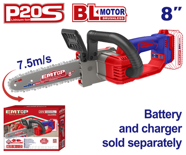 CHAINSAW MINI EMTOP ELGA2085 20V LITHIUM-ION