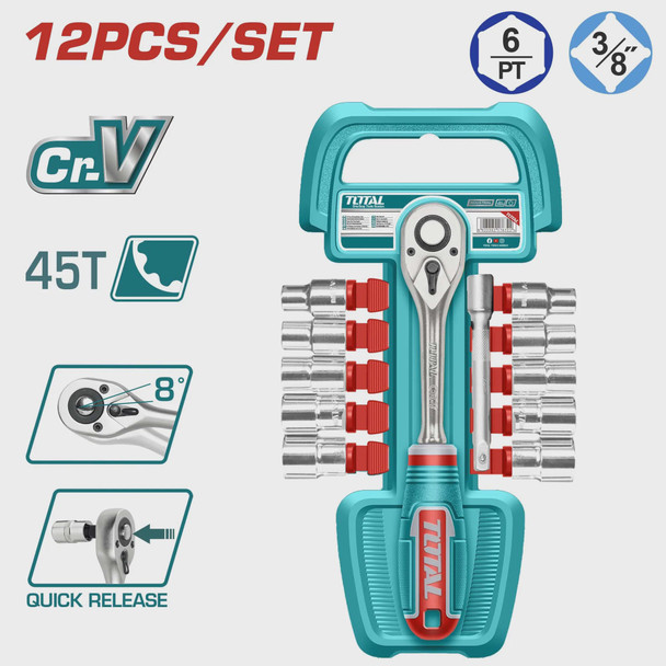 SOCKET SET 12PCS TOTAL THT381121 3/8"
