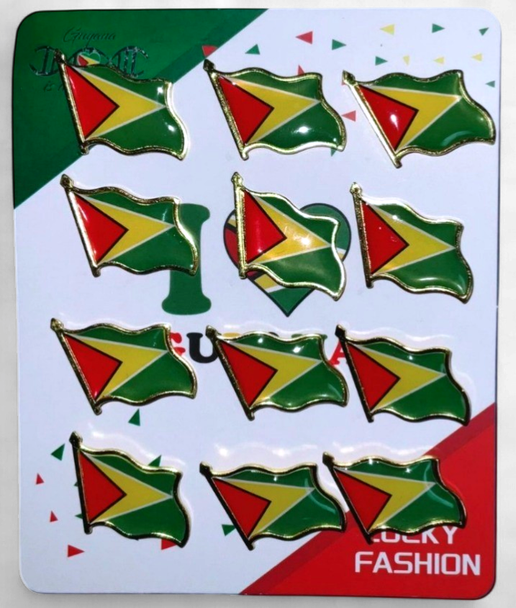 GUYANA FLAG LAPEL PINS 12PCS PACK  LUCKY FASHION GQK-4545-Y48