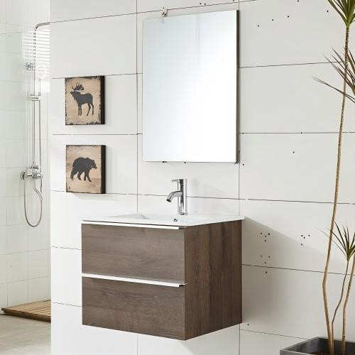 BATHROOM WALL HUNG CABINET WOLLATON BROWN WITH MIRROR 2 DRAWS PVC 23"X18"X19" GNC-DC16WO24H