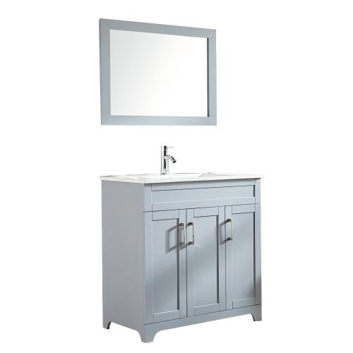 BATHROOM CABINET WOLLATON GREY WITH MIRROR 3 DOORS PVC 30.7"X17.7"X33.8" GNC-DC17G30S