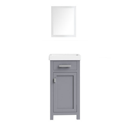 BATHROOM CABINET WOLLATON GREY WITH MIRROR 1 DOOR & 1 DRAW FREESTANDING PVC 18"X18.5"X37" GNC-DCGA229