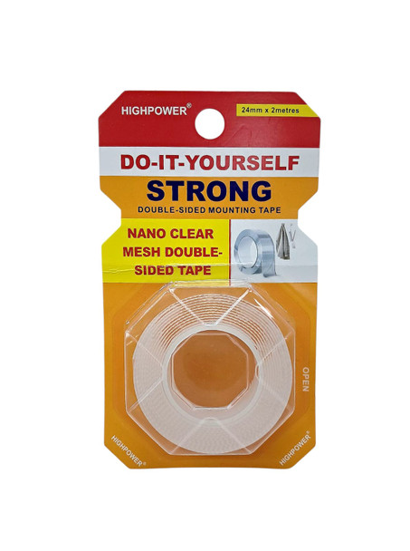 TAPE DOUBLE SIDED MESH CLEAR 24MM X 2 METERS HIGHPOWER HP3078