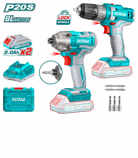 DRILL GUN 2PCS COMBO KIT TOTAL UTOSLI230708 20V LITHIUM ION