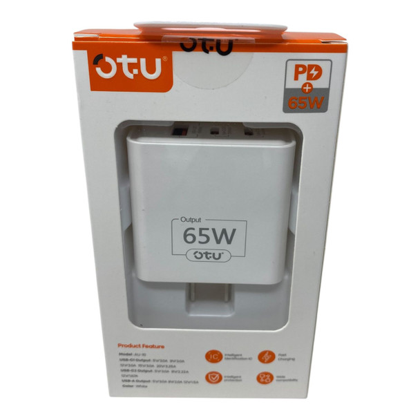 CHARGER ADAPTER USB OTU AU-10 65W TRIPPLE OUTPUT SMART FAST 2 TYPE-C AND 1 USB