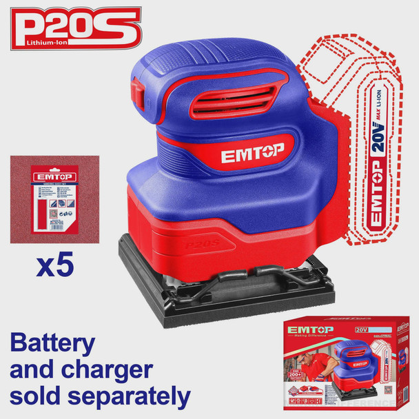 FINISHING SHEET SANDER EMTOP ELSHS2014 PALM 20V LITHIUM-ION