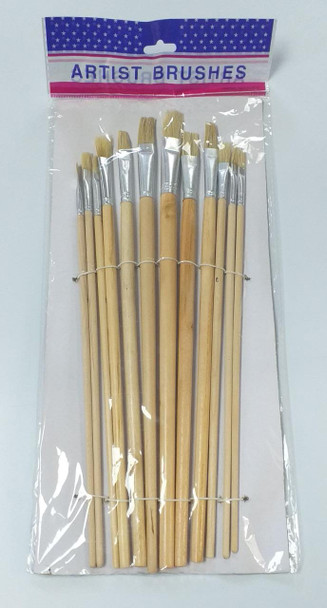 ARTIST BRUSH 12PCS CONZN WOOD HANDLE ASSORTED SIZES