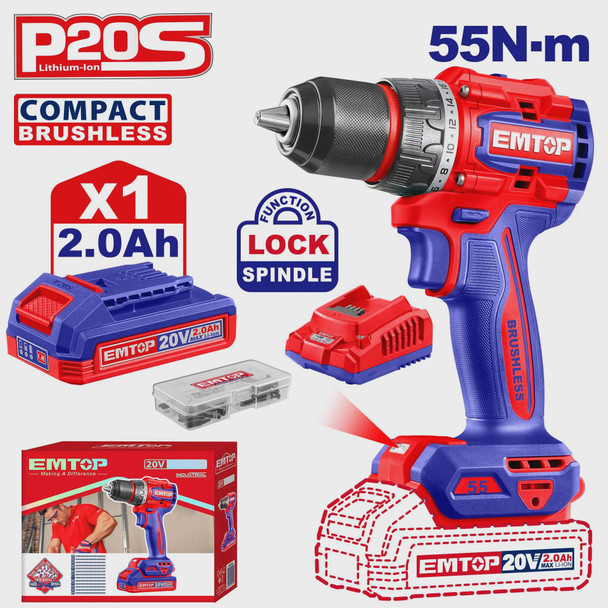 DRILL GUN EMTOP ULCDL205582 20V LITHIUM ION