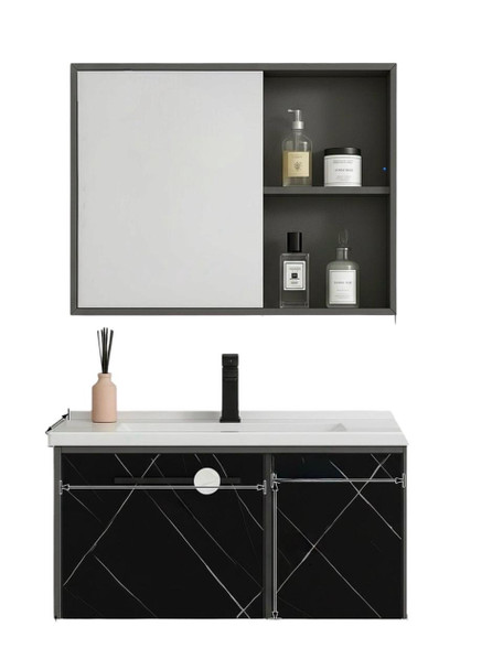 BATHROOM CABINET WALL HUNG WITH MIRROR BLACK GGS58 31"X19"X17"
