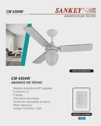 FAN CEILING 42" SANKEY CM4204W 110V WITH LIGHT