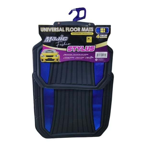 CAR MAT UNIVERSAL MAJIC 174 4PCS RUBBER BLACK AND BLUE STYLUS