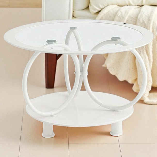 GLASS TABLE CJ-2595-Y45 WHITE COFFEE TABLE ROUND 70X70CM GLASS TABLE CJ-2595-Y45 WHITE COFFEE TABLE ROUND 70X70CM