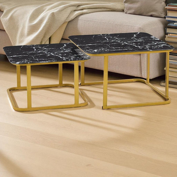TABLE METAL CT-34-1 GOLD AND BLACK CERAMIC 2PCS SET COFFEE TABLE SQUARE 60CM + 70CM TABLE METAL CT-34-1 GOLD AND BLACK CERAMIC 2PCS SET COFFEE TABLE SQUARE 60CM + 70CM