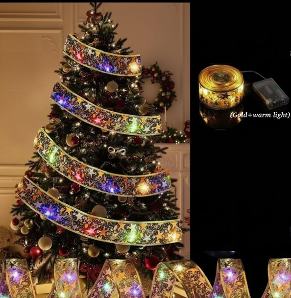 CHRISTMAS DECORATIONS FAIRY LIGHT LED RIBBON SDD-2518-Y44 GOLD + WARM LIGHT 5CM X 5M 16.5FT
