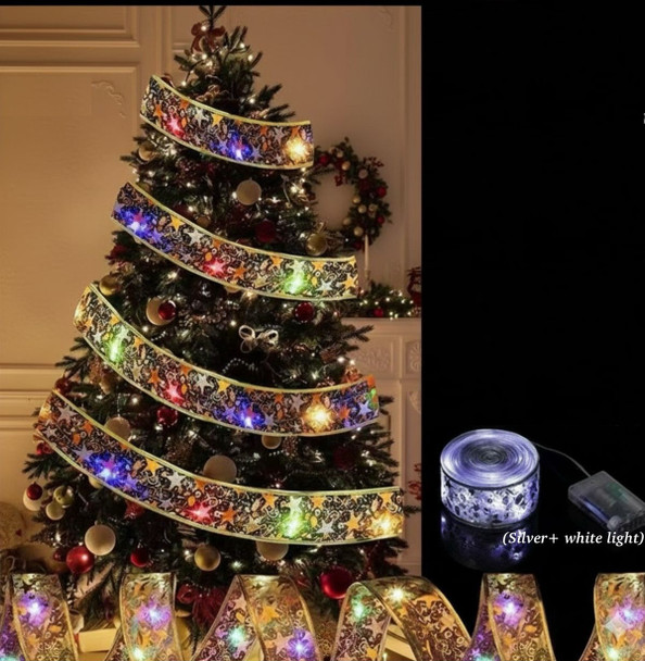 CHRISTMAS DECORATIONS FAIRY LIGHT LED RIBBON SDD-2518-Y44 SILVER + WHITE LIGHT 5CM X 5M 16.5FT