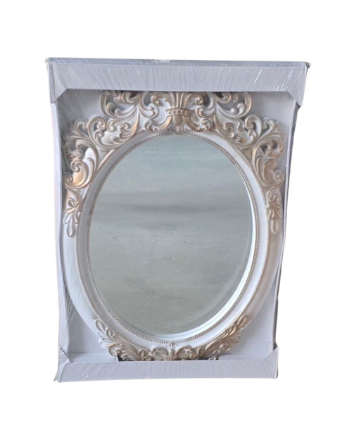 MIRROR WALL DECORATIVE WHITE & GOLD OVAL GP-2579