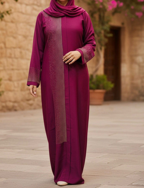 Gown Abaya Burgandy / Green Rhinestones