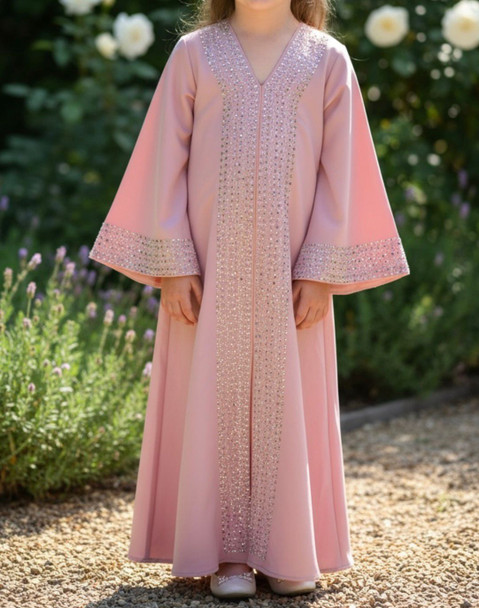Gown Abaya Girls Pink Rhinestones