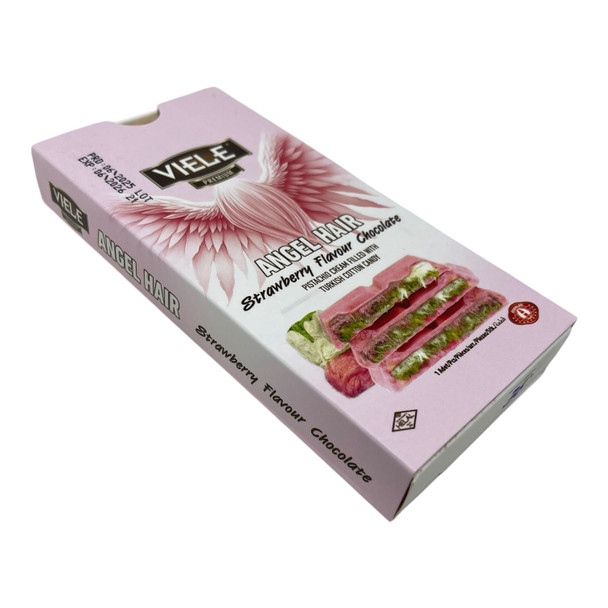 ANGLE HAIR DUBAI CHOCOLATE BAR FILLED WITH PISTACHIO & TURKISH COTTON CANDY STRAWBERRY FLAVOR CHOCOLATE  200G