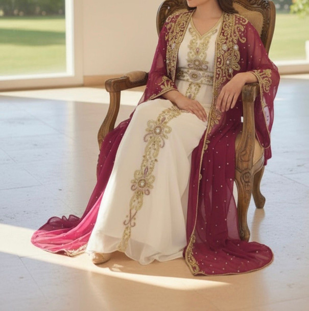 Gown Beaded Pink & White