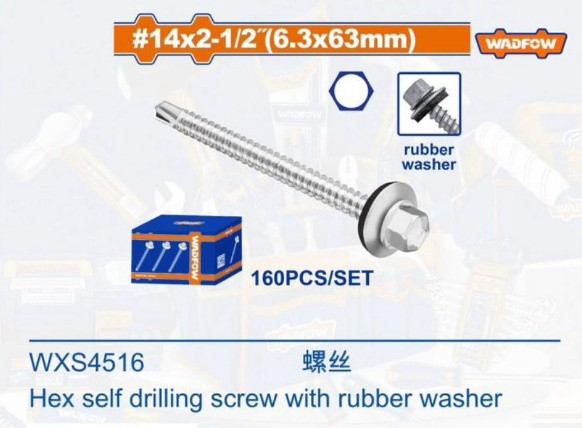 SCREW IND. 2 1/2" UNPAINTED METAL-METAL #14 X 2.5" WADFOW WXS4516 160PCS PER BOX