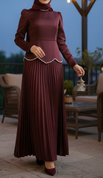 Dress Evening Occasion Burgandy Pleat