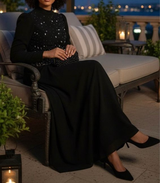 Dress Evening Occasion Black Rhinstone