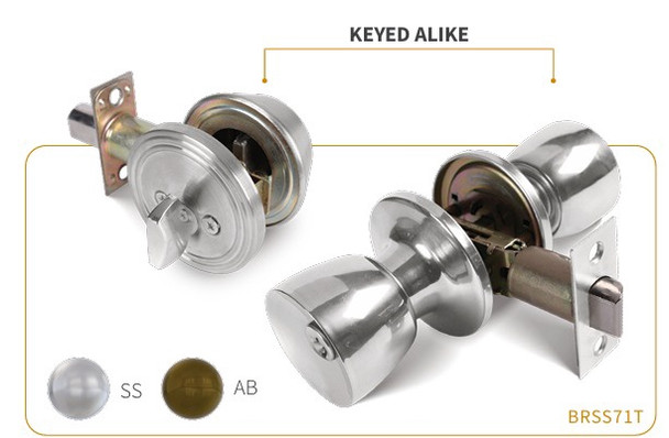 LOCK BROWN USA COMBO SET KNOB & DEADBOLT #BRSS71T STAINLESS STEEL