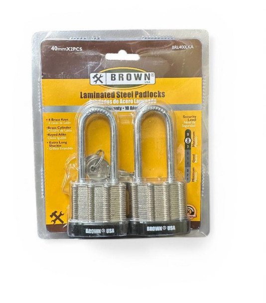PADLOCK BROWN USA 2PC 40MM BRL400LKA LONG LAMINATED