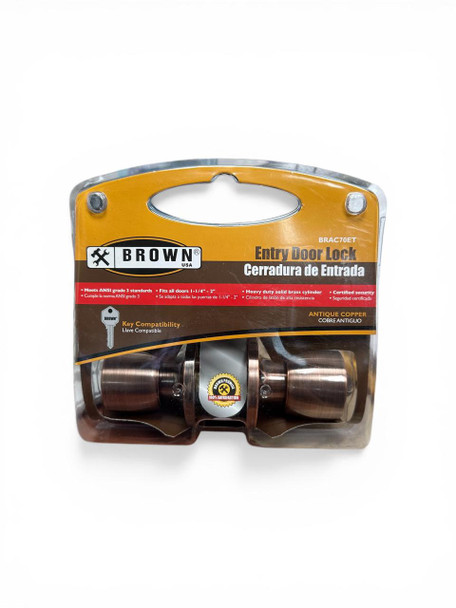 LOCK BROWN USA ENTRY KNOB #BRAC70ET ANTIQUE BRASS