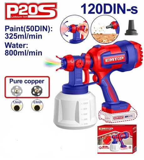 SPRAY GUN EMTOP ELSG2004 20V LITHIUM-ION