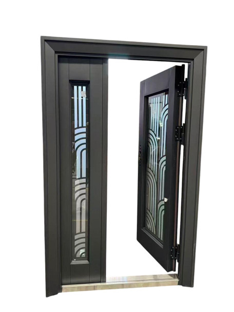 DOOR METAL BLACK W/GLASS PLUS SIDE PANEL CURVE DESIGN 2050X1200