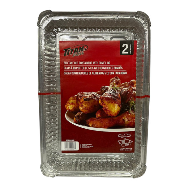 FOIL TRAY TITAN BZ90920CR 2PCS PACK PAN 5LB TAKE OUT CONTAINER WITH LIDS